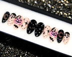 Bats and Jack-o'-lantern Starry Night Press on Nails - Halloween Fingernails B45