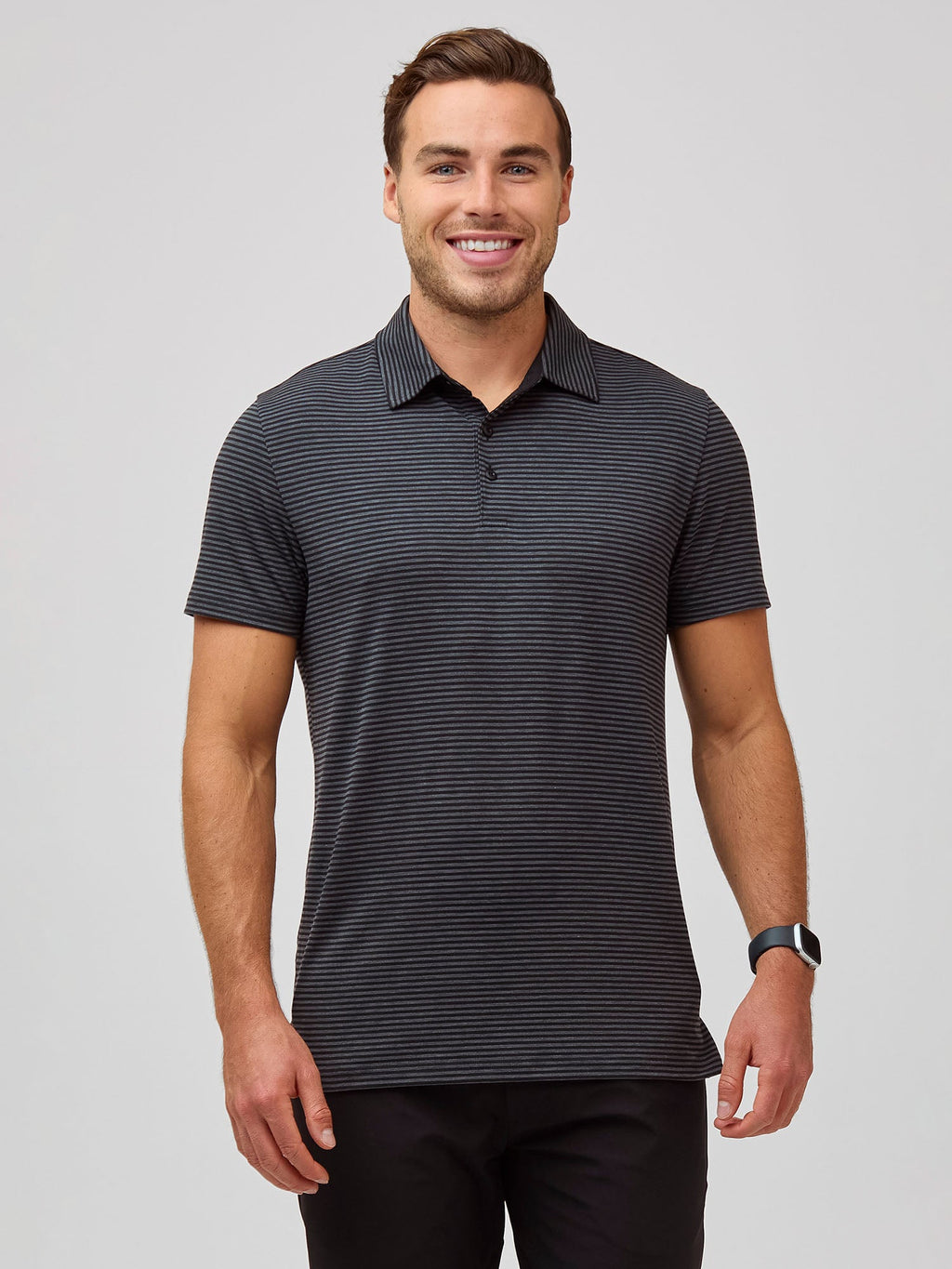 Black + Charcoal Striped Performance Polo