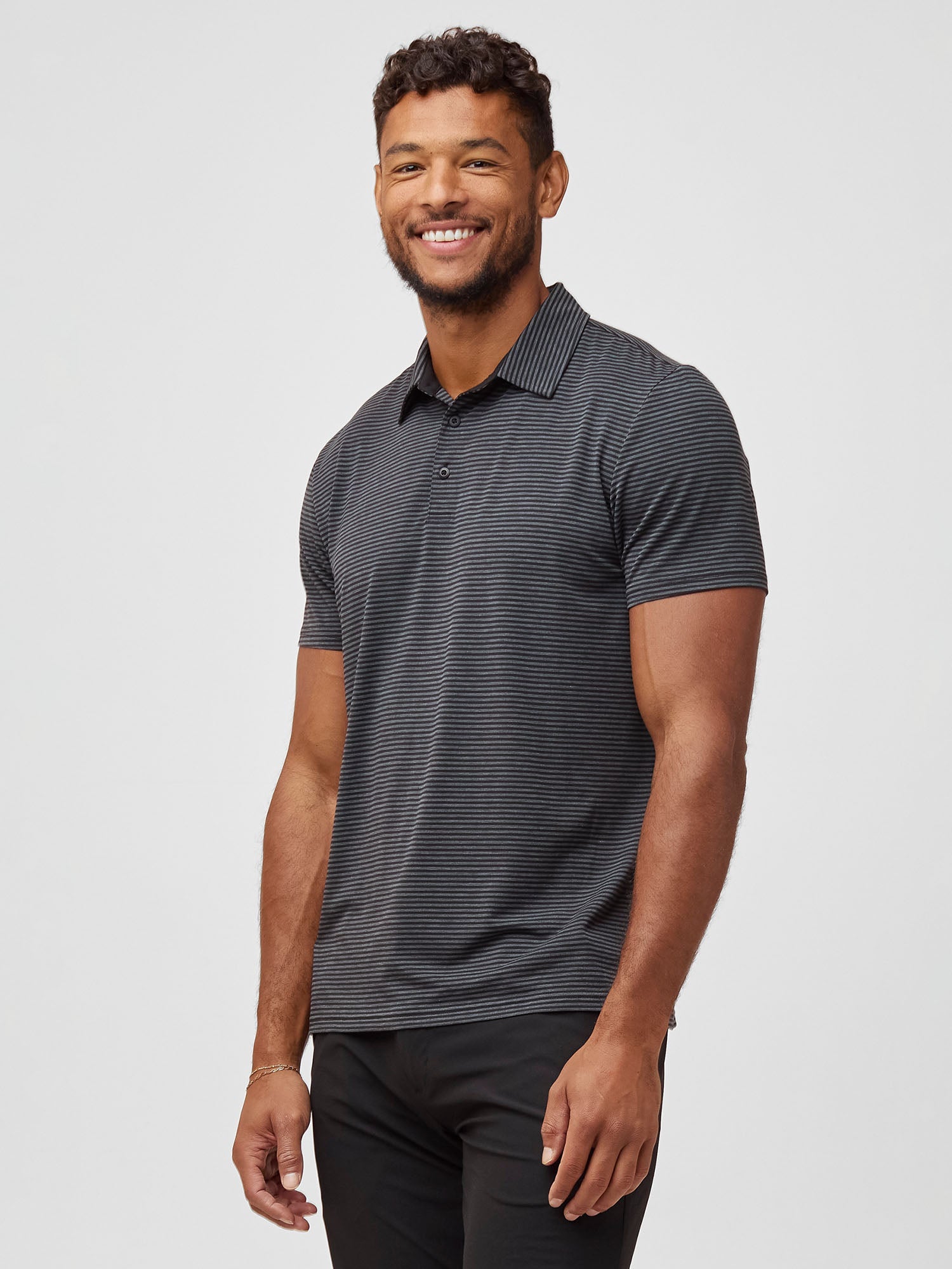 Black + Charcoal Striped Performance Polo