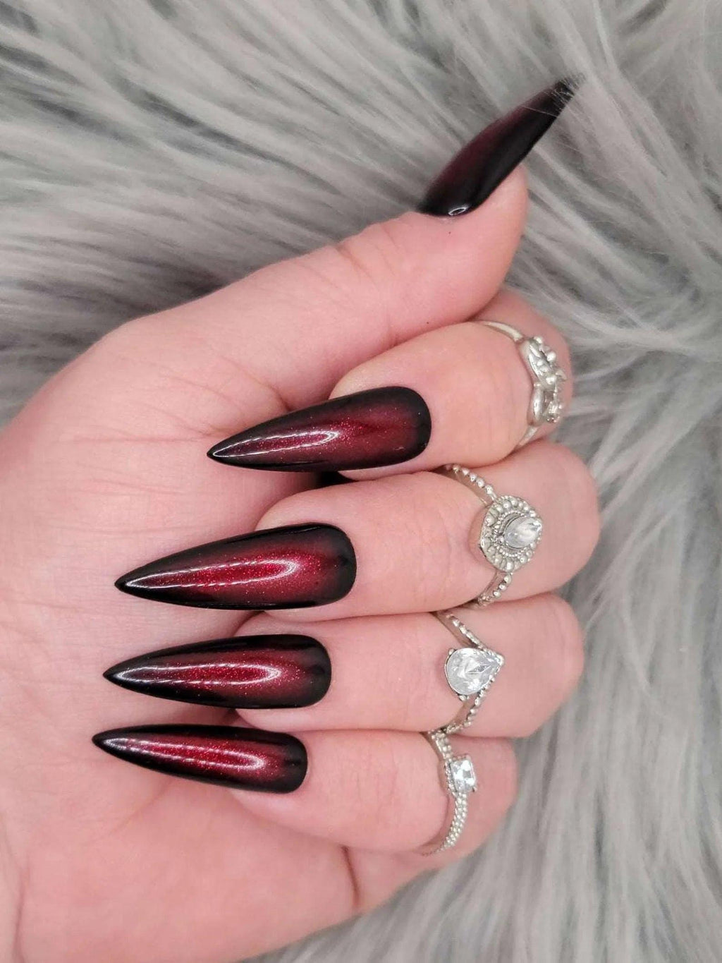 Handmade Black and Red Ombre Goth Press on Nails A22