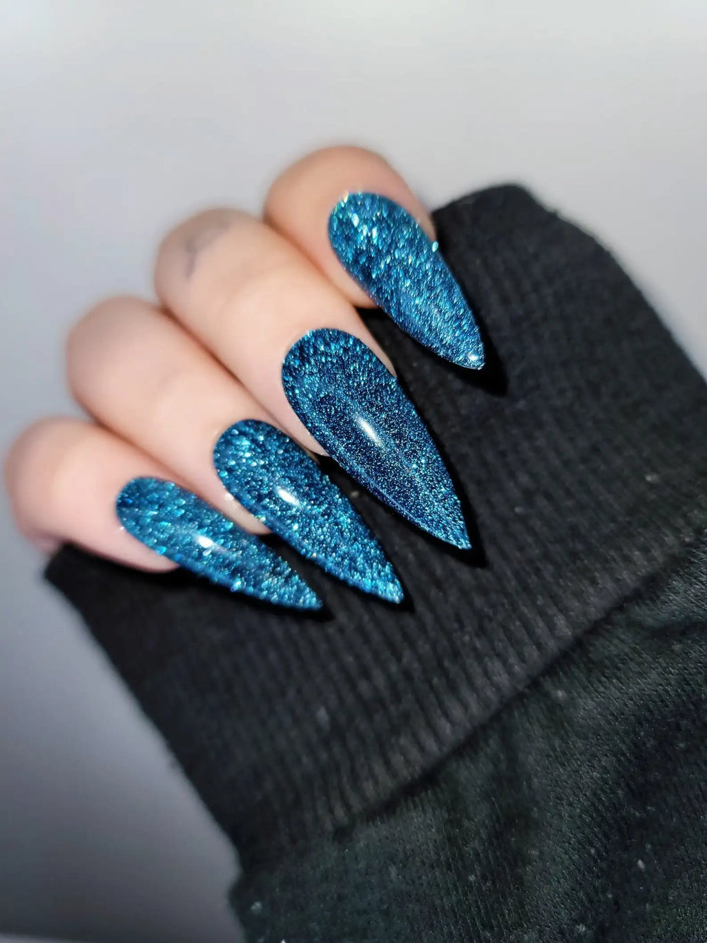 Blue Super Glitter Glossy Handmade Press on Nails - Luxury Reusable Fingernails E42