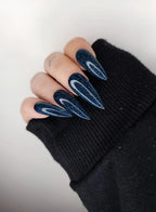 Blue Super Glitter Glossy Handmade Press on Nails - Luxury Reusable Fingernails E42