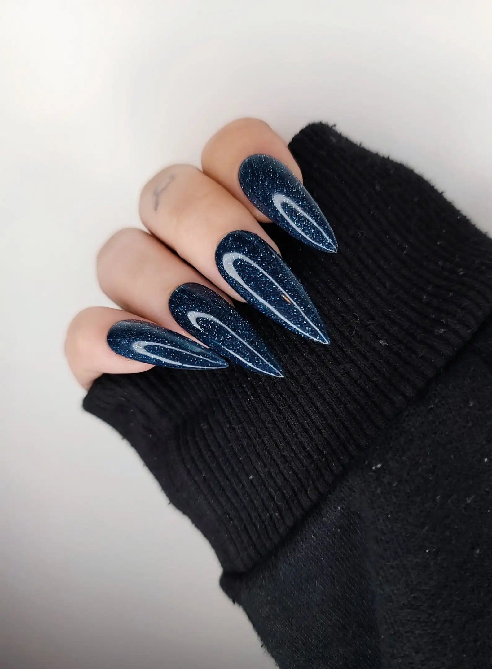 Blue Super Glitter Glossy Handmade Press on Nails - Luxury Reusable Fingernails E42