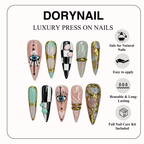 Gilded Luxury Colorful Press On Nails | Eye Art Gold Ring Nails | Handmade Nude Stiletto Nail Art | Luxury Statement Press Ons | OB302EC