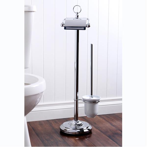 Kingston Brass Vintage Pedestal Toilet Paper and Brush Holder in Polished Chrome