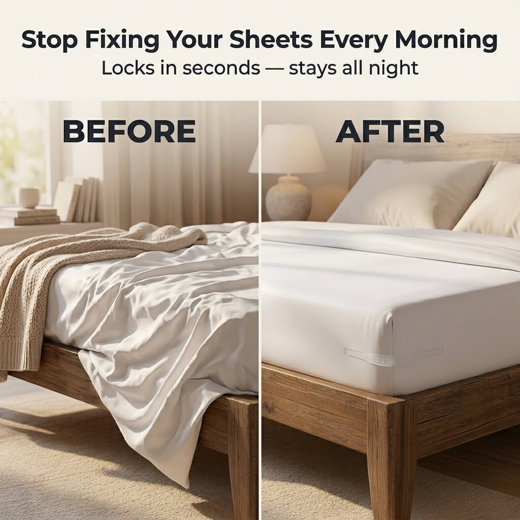 HASTHIP Fitted Sheet Fasteners Set for Bed Sheets with Corner Anchor Clamps | Pack of 4