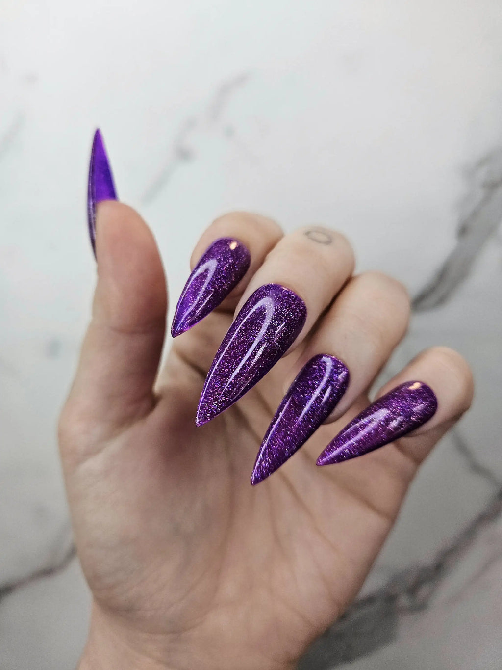 Deep Amethyst Glitter Handmade Press on Nails - Luxury Reusable Fingernails R11