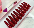 Glossy Glittery Bright Red Nails - Custom Handmade Gel Fake Nails T22