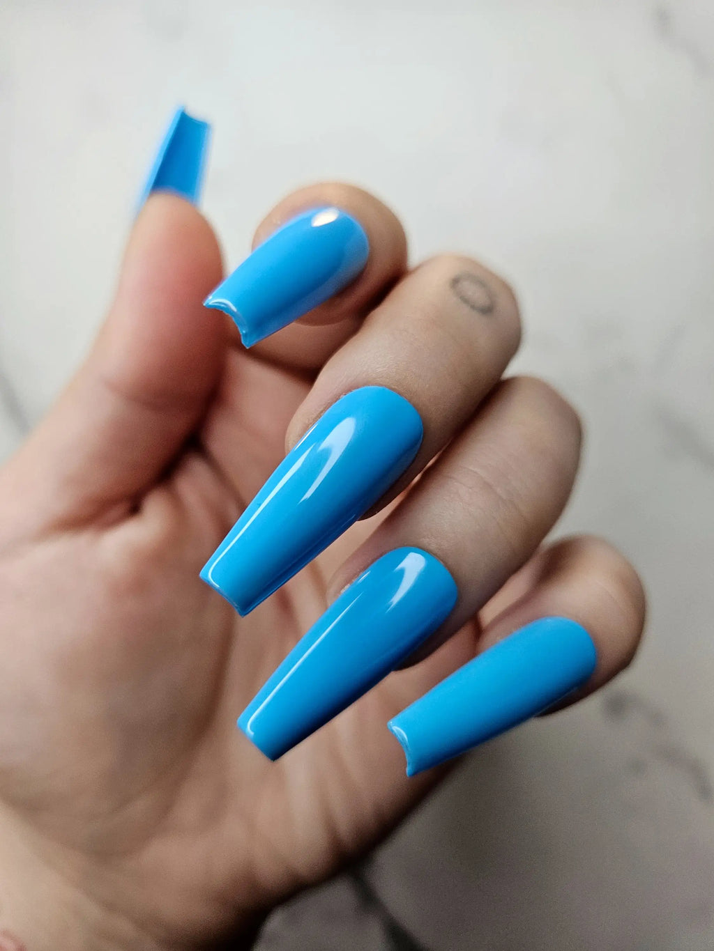 Glossy Blue Summer Handmade Press on Nails - Reusable Fingernails C04