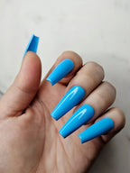 Glossy Blue Summer Handmade Press on Nails - Reusable Fingernails C04