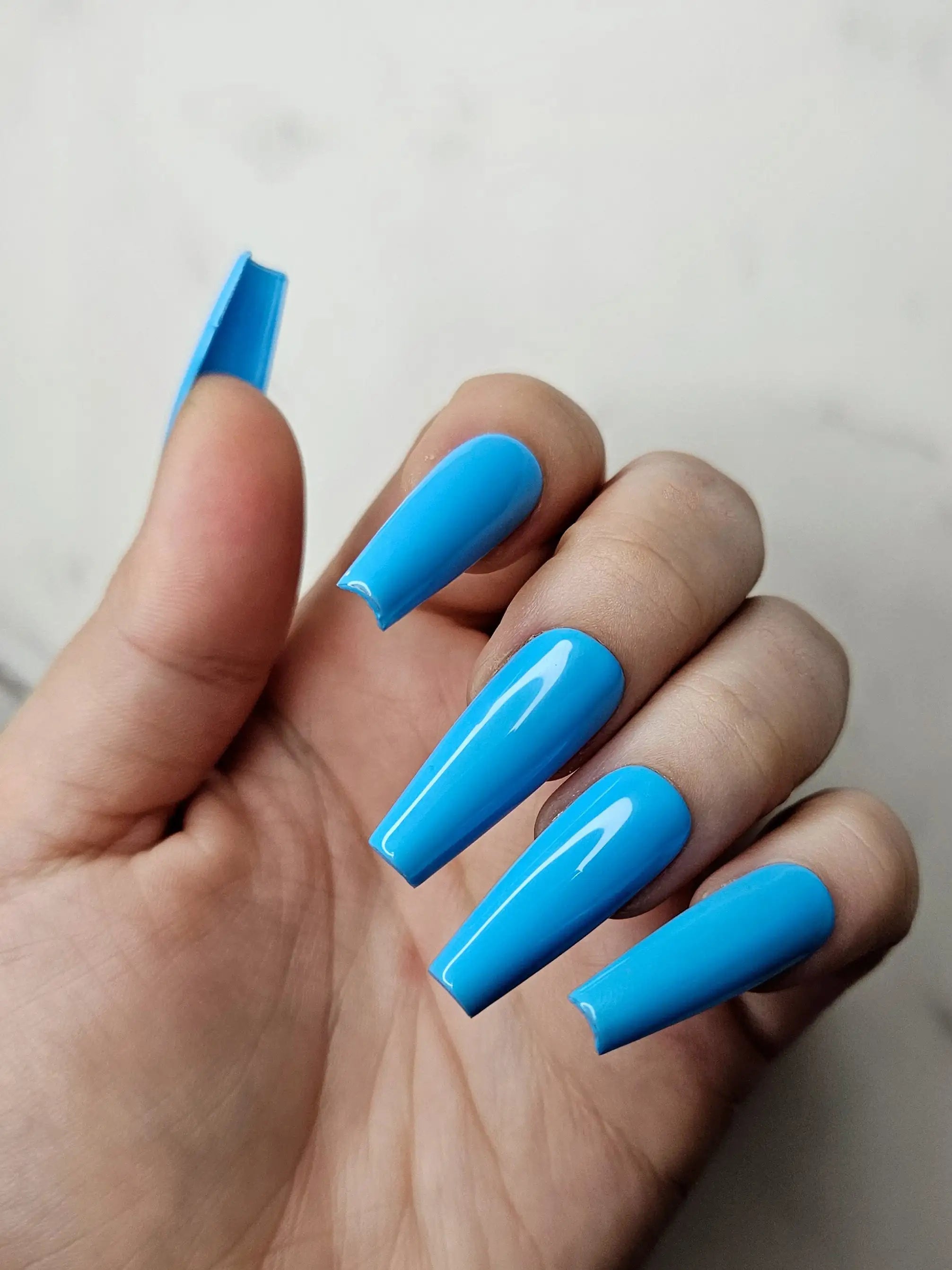 Glossy Blue Summer Handmade Press on Nails - Reusable Fingernails C04