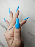 Glossy Blue Summer Handmade Press on Nails - Reusable Fingernails C04