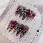 Gothic Cross Silver Charms Halloween Press on Nails - Red & Black Fingernails Q03