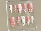 Dreamy Pink Press On Nails | Nail Set With Strawberry Design | Cute Bow and Heart Nail Art | Adorable 3D Raised Art |mother day gift| OB167T