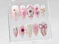Glamorous Pink Press On Nails | Charming Pink Bow On Fake Nails | Nail Charms | Elegant Star Charms Y2k Nails | Pink press on nails |OB444T