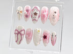 Glamorous Pink Press On Nails | Charming Pink Bow On Fake Nails | Nail Charms | Elegant Star Charms Y2k Nails | Pink press on nails |OB444T