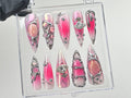 Y2k Pink Press On Nails | Custom Design Nail Art. Fake Nails for Birthday | Ombre Pink Nail Art | Nail Charms | Pink press ons | OB534TL