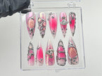 Y2k Pink Press On Nails | Custom Design Nail Art. Fake Nails for Birthday | Ombre Pink Nail Art | Nail Charms | Pink press ons | OB534TL