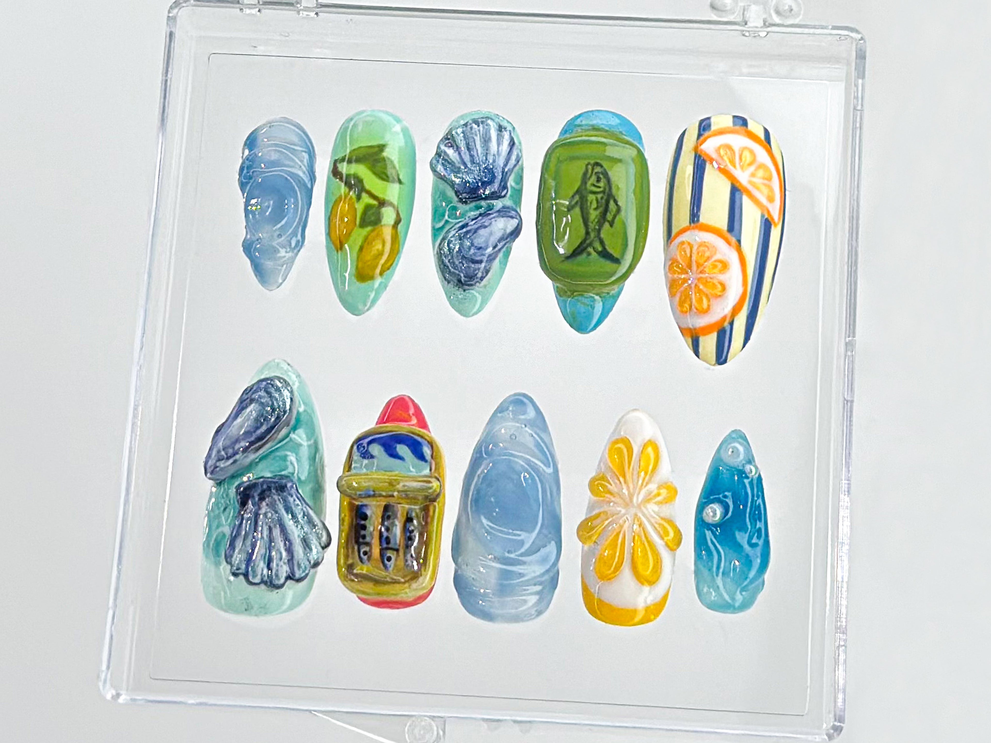 Tropical Beach 3D Press On Nails | Ocean-Inspired Nail Art | Summer Beach Press On Nails Set | 3D fruit on Fake Nails | Press Ons | OB546TH