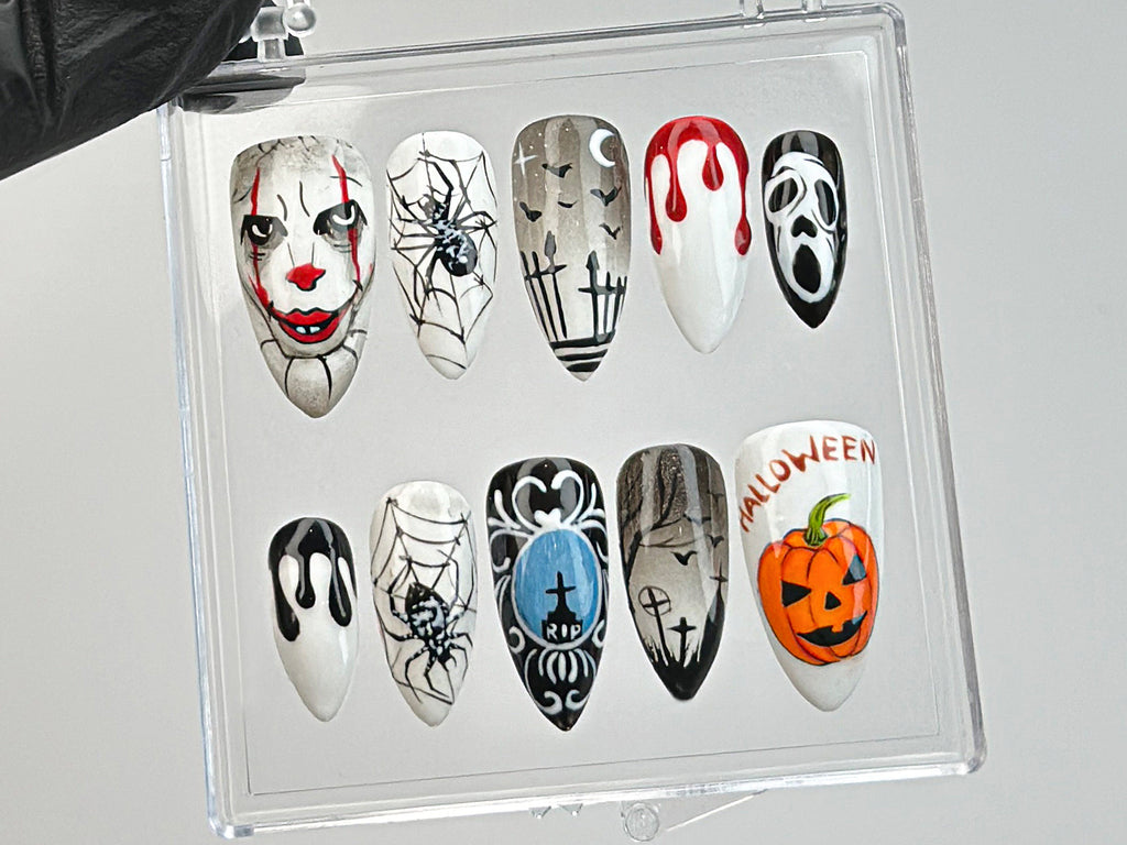 Gothic Halloween Nails | Press On Nails with Spider Webs |Spooky Gothic Press On Nails | Halloween Theme Y2K Nails | Press Ons | OB605TL