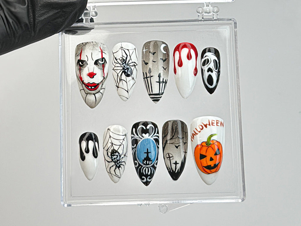 Gothic Halloween Nails | Press On Nails with Spider Webs |Spooky Gothic Press On Nails | Halloween Theme Y2K Nails | Press Ons | OB605TL
