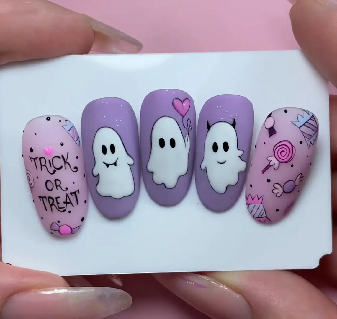 Halloween Cute Ghost Girly Press on Nails - Trick or Treat Fingernails E44