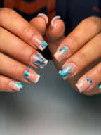 Hand-painted Blue Butterfly Chrome Detail Nude Base Press-on Nails H74