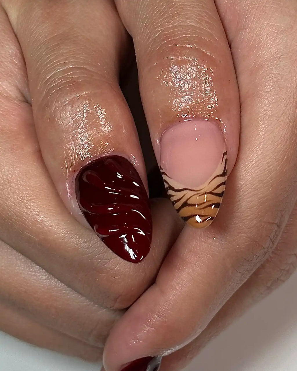 Handmade 3D Cherry Chocolate Tortoise Shell Animal Print Press on Nails D18