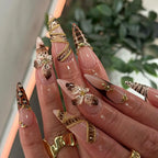 Handmade 3D Floral Chain Leopard Print Brown Press on Nails H21
