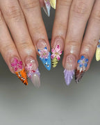 Handmade 3D Floral Multicolored Tiger Print Seashell Summer Fake Nails G38