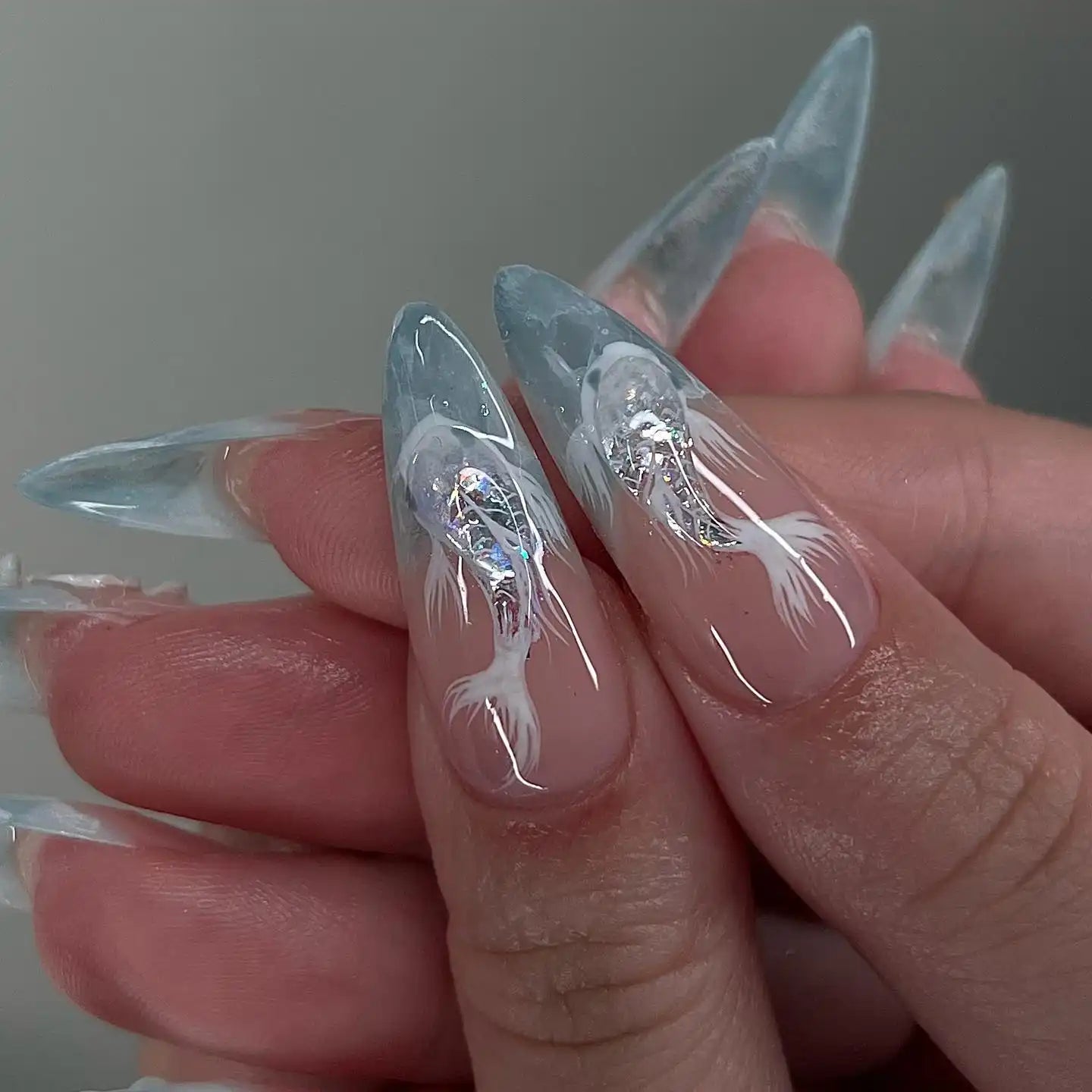 Handmade 3D Koi Fish Japan Blossom Press on Nails Q84