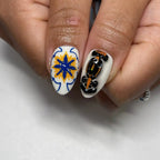 Handmade 3D Lemon Floral Blue and White Summer Vacation Resort Press on Nails H14