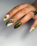 Handmade 3D Mushroom Caterpillar Forest Nature Green Brown Press on Nails M42