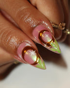 Handmade 3D Mushroom Pink Chrome Star Dust Press on Nails X91