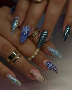 Handmade 3D Ocean Seashell and Starfish Design for Summer Press on Nails E86