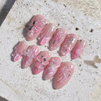 Handmade 3D Pink Butterfly Sea Shell Floral Pearl Gem Press on Nails Y87