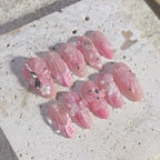 Handmade 3D Pink Butterfly Sea Shell Floral Pearl Gem Press on Nails Y87