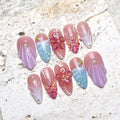 Handmade 3D Pink Sea Shell Hibiscus Ocean Beach Theme Press on Nails E31