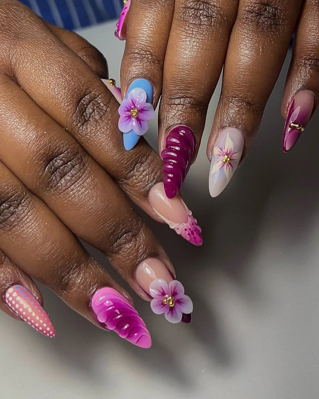 Handmade 3D Purple Bloom Swirl Reusable Luxury Press on Nails E91