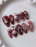 Handmade 3D Red Bunny Bow Star Cute Kawaii Holiday Press on Nails C61