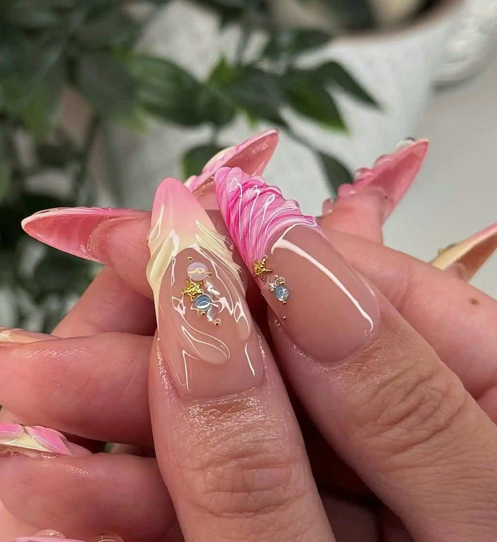 Handmade 3D Seashell Mermaid Pink Ombre Beach Summer Press on Nails Z57