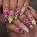 Handmade 3D Seashell Starfish Yellow Pink Ocean Beach Vacation Press on Nails T13