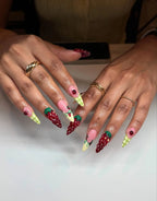Handmade 3D Strawberry Ladybug Gingham Plaid Fruit Summer Press on Nails C76