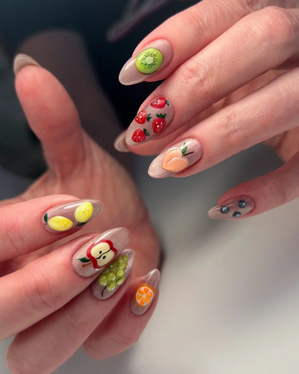 Handmade 3D Tropical Fruit Garden Shimmering Multi-Color Artistic Press on Nails U53