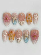 Handmade 3D Ocean Tropical Orchid Lily Garden Green Floral Press on Nails D11