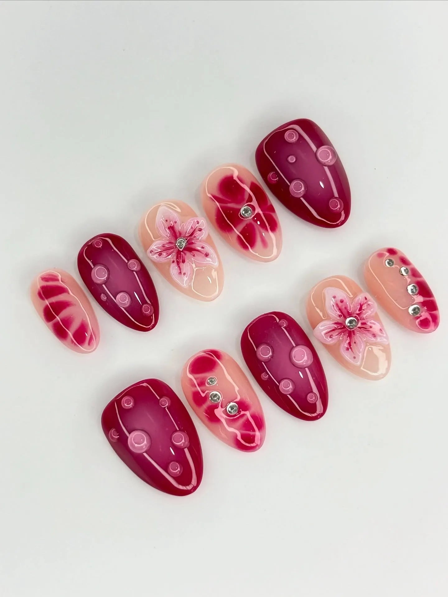 Handmade 3D Tropical Orchid Lily Garden Green Floral Press on Nails H84