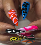 Handmade Abstract Neon Multi-Pattern 3D Chrome Press on Nails W16