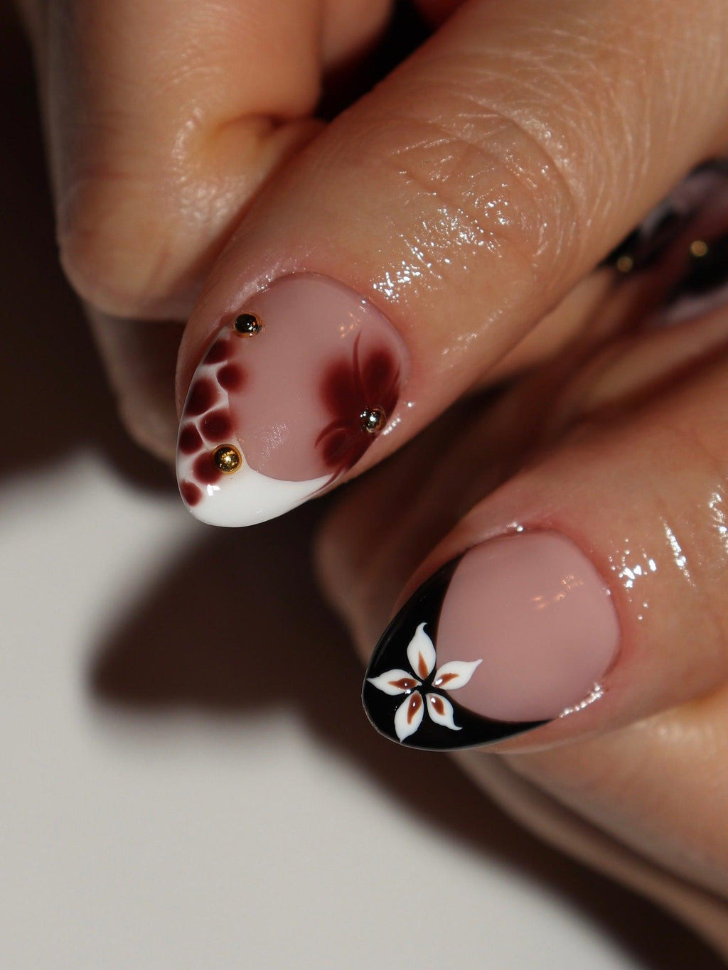 Handmade Black Floral Ombre Zebra Print Dark Chic Design Press on Nails V05