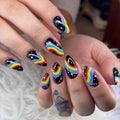 Handmade Black Rainbow Galaxy Starry Space Celestial Art Press on Nails V95