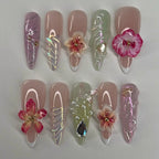 Handmade Blossom Pearls Glitter Press on Nails D79